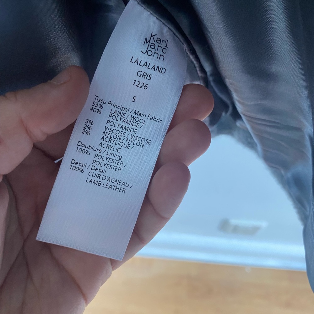 French brand wool blend leather collar coat - Picture 3 of 3